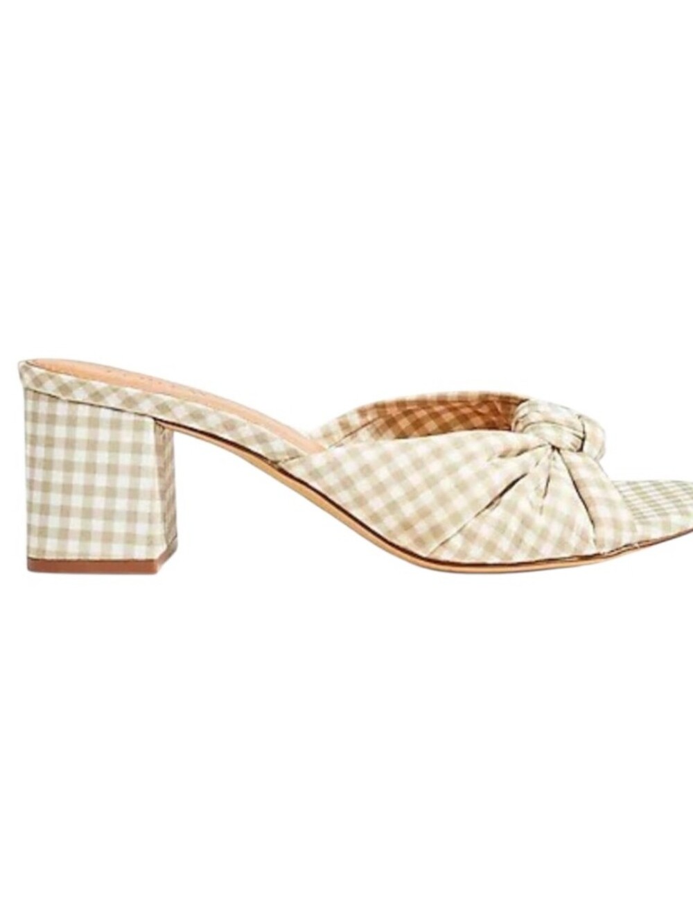 J. Crew Beige Gingham Knot Block Heel Mule